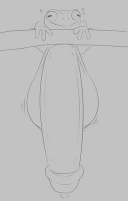 balls big_balls big_penis bodily_fluids branch feral frock genitals huge_balls huge_penis humanoid_genitalia humanoid_genitalia_on_feral humanoid_penis humanoid_penis_on_feral hyper hyper_balls hyper_genitalia hyper_penis male on_branch penis small_but_hung solo struggling sweat sweatdrop chunknudies amphibian frog monochrome sketch