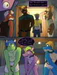 3:4 anthro bat boxers_(clothing) boxers_only briefs briefs_only canid canine captured clothed clothing collar comic crop_top dialogue ear_piercing english_text fox fuze group headkerchief hi_res kerchief male mammal midriff mineshaft navel nipples piercing rail_felflame_(fuze) reptile scalie sharp_(fuze) shirt shirtless snake snort_(fuze) tank_top text topless topwear underground underwear underwear_only