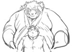 anthro clothing duo kemono male overweight overweight_male scar shirt simple_background topwear white_background exe_exem lifewonders tokyo_afterschool_summoners chubby_protagonist_(tas) gyobu_(tas) protagonist_(tas) canid canine human mammal raccoon_dog tanuki 2021 digital_drawing_(artwork) digital_media_(artwork) monochrome