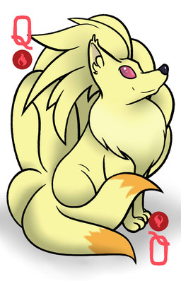 ambiguous_gender card feral playing_card side_view blubbs.y nintendo pokemon canid canine fox fox_spirit generation_1_pokemon mammal ninetales pokemon_(species) 9:14