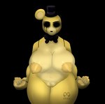 2024 animatronic anthro areola artist_name bear big_areola big_breasts black_background bow_tie breasts clothing crossgender curvy_figure digital_drawing_(artwork) digital_media_(artwork) female five_nights_at_freddy's golden_freddy_(fnaf) hat headgear headwear hi_res huge_areola huge_breasts machine mammal mtf_crossgender multicolored_body nipples nude pawpads robot scottgames simple_background solo thick_thighs top_hat two_tone_body voluptuous watermark wide_hips yellow_body zhenai