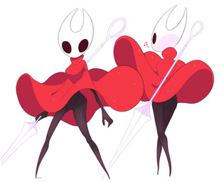 anthro black_body black_eyes breasts cloak clothing empty_eyes featureless_crotch female looking_at_viewer musical_note musical_symbol nail_(weapon) non-mammal_breasts red_cloak red_clothing simple_background solo symbol white_background wind hoxtens hollow_knight_(franchise) team_cherry hornet_(hollow_knight) arthropod absurd_res hi_res