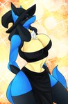 anthro bottomwear breasts clothed clothing female hat headgear headwear leggings legwear magic_user pose skirt solo sparkles sparkling_background tail tail_under_skirt witch witch_hat cassielink nintendo pokemon canid generation_4_pokemon lucario mammal pokemon_(species) absurd_res digital_media_(artwork) hi_res pinup sketch