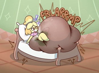 accessory anthro bed bell big_diaper black_eyes breaking_bed diaper excessive_feces exclamation_point eyewear fart feces female fluffy fur furniture glasses hair_accessory hair_tie huge_diaper hyper hyper_diaper hyper_feces hyper_soiling long_ears one_eye_closed open_mouth pillow pooping soiled_diaper soiling soiling_diaper solo tail unclean_diaper used_diaper white_body white_fur yellow_body yellow_fur dummydoodles animal_crossing nintendo isabelle_(animal_crossing) canid canine canis domestic_dog mammal shih_tzu toy_dog