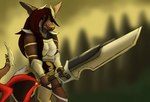 anthro armor clothing female gun gunblade hair long_hair long_tail melee_weapon murnema_(voirath) ranged_weapon solo sword tail vandracti weapon voirath mythology dragon mythological_creature mythological_scalie scalie absurd_res hi_res