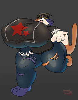 anthro big_breasts big_butt breasts butt clothed clothed_female clothing female huge_breasts logo nipple_outline solo tail thick_thighs toony toony_expression toony_eyes toshodosho epic_games fortnite meow_skulls felid feline mammal artist_logo hi_res