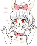 4_fingers accessory anthro blush bow_(feature) bow_accessory bow_ribbon breasts centered_hair_bow clothing female fingers fur hair hair_accessory hair_bow hair_ribbon heart_symbol kemono long_hair medium_breasts open_mouth panties pasties pattern_accessory pattern_bow pink_bow red_eyes ribbons simple_background solo spotted_accessory spotted_bow teeth underwear white_background white_body white_fur white_hair minek015 lagomorph leporid mammal rabbit 2019