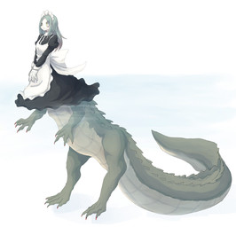 clothed clothed_female clothed_taur clothing female hair long_hair maid_headdress maid_uniform quadruped solo split_form swimming tail uniform water whitechip crocodile crocodile_taur crocodilian crocodilian_taur reptile reptile_taur scalie scalie_taur taur hi_res
