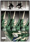 2022 anthro clothed clothing comic dialogue dragon english_text father_(lore) father_and_child_(lore) father_and_son_(lore) fight finish geminisaint green_body green_spines hi_res male muscular muscular_anthro muscular_male mythological_creature mythological_scalie mythology parent_(lore) parent_and_child_(lore) parent_and_son_(lore) scalie sekk'ral sekk'ral's_father son_(lore) sound_effects speech_bubble stare tail text topless topless_anthro topless_male unconscious wings