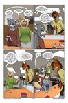 3d_background anthro blonde_hair blue_bottomwear blue_clothing blue_eyes blue_jacket blue_pants blue_topwear book bottomwear box breasts brown_hair brown_markings chair cheek_tuft cleavage clothed clothing computer container cup desk dialogue dipstick_tail dress duo ear_piercing electronics eyewear facial_tuft female fist_bump floppy_ears fur furniture gesture glasses gloves_(marking) green_clothing green_shirt green_topwear grey_bottomwear grey_clothing grey_hair grey_pants group hair holding_container holding_cup holding_object inner_ear_fluff inside jacket jewelry long_hair male markings necktie open_clothing open_jacket open_topwear pants pen pendant phone piercing printer purple_clothing purple_dress purple_eyes red_body red_clothing red_fur red_necktie red_shirt red_topwear shirt speech_bubble standing table tail tail_markings tan_body tan_fur text topwear trio tuft white_body white_fur yellow_clothing yellow_eyes yellow_shirt yellow_topwear foxboy83 tootaloo vixen_logic goldie_(vixen_logic) manny_(vixen_logic) marble_(vixen_logic) zerda_(vixen_logic) bird_dog canid canine canis domestic_dog fennec_fox fox golden_retriever hunting_dog kangaroo macropod mammal maned_wolf marble_fox marsupial red_fox retriever true_fox colored comic digital_media_(artwork) english_text hi_res shaded url