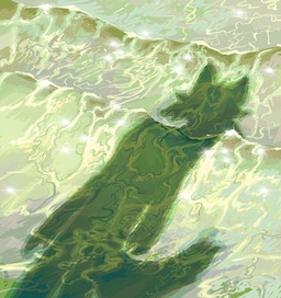 ambiguous_gender anthro detailed_background lens_flare offscreen_character outside painterly shadow standing water wave zero_pictured wahredpanda89997 ambiguous_species canid canine canis mammal 2026 hi_res signature