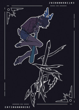 anthro baseball_bat bat_(object) black_background black_body brown_body brown_fur card female fur horn simple_background solo text eatingmarkerz deltarune undertale_(series) dess_holiday roaring_knight deer mammal new_world_deer reindeer 2025 hi_res