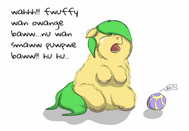 ambiguous_feral ambiguous_gender baby_talk ball bodily_fluids crying dialogue eyes_closed feral front_view fur green_body green_fur green_hair hair hair_over_eye hooves open_mouth sad simple_background sitting solo tears text toy white_background yellow_body yellow_fur young young_ambiguous young_feral carpdime fluffy_pony fluffy_pony_(species) mammal digital_media_(artwork) english_text shaded