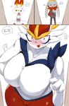 anthro big_breasts blush breasts doorway evolutionary_family female fur huge_breasts open_mouth open_smile smile thick_thighs white_body white_fur my700 nintendo pokemon cinderace generation_8_pokemon pokemon_(species) raboot scorbunny 2023 absurd_res hi_res