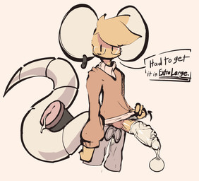 anthro big_penis bodily_fluids bottomwear catch_condom clothed clothing clothing_lift condom cum dialogue ear_piercing eyewear filled_condom genital_fluids genitals glasses head_tuft long_penis male pants penetrable_sex_toy penis piercing sex_toy sexual_barrier_device shirt shirt_lift solo standing sweater tail text topwear tuft vein veiny_penis wearing_condom 9hammer mix_(9hammer) mammal rodent english_text hi_res