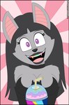 anthro black_nose clothing colored_teeth eyebrows female fur grey_body grey_fur grey_hair grey_lipstick hair heart_eyes heart_symbol open_mouth pink_tongue purple_eyes simple_background slushie smile smiling_at_viewer solo teeth tongue what shinragod verona7881 nickelodeon t.u.f.f._puppy lady_malmsteen bat mammal