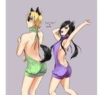 4_ears 5_fingers anime_eyes black_ears black_hair black_tail blonde_hair blue_eyes blush border bottomless breasts brown_eyes butt butt_cleavage clothed clothing confident confident_female duo female fingers fluffy fluffy_tail green_clothing green_sweater green_topwear hair hair_over_shoulder long_hair looking_at_viewer looking_back male multi_ear nervous purple_clothing purple_sweater purple_topwear raised_arm rear_view side_boob simple_background smile smiling_at_viewer standing sweater sweater_only tail tan_body tan_skin thin_eyebrows topwear topwear_only virgin_killer_sweater white_border duokhay meme_clothing charles_(duokhay) chie_(duokhay) animal_humanoid canid canid_humanoid canine canine_humanoid dog_humanoid human humanoid mammal mammal_humanoid 2017 absurd_res colored dated digital_drawing_(artwork) digital_media_(artwork) hi_res meme shaded