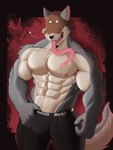 anthro blue_body blue_fur clothing facial_scar fur hat headgear headwear leggings legwear long_tongue male muscular muscular_anthro muscular_male nipples open_mouth scar simple_background solo tongue bassu_kun bassukun bag_wolf_(bokko) canid canine canis mammal wolf 3:4 absurd_res hi_res