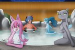 3:2 absurd_res anthro brand_new_animal breasts canid canine casual_nudity cetacean digital_media_(artwork) dolphin erdfurry female fox fur grey_body grey_fur group hair hi_res hot_spring humanoid inner_ear_fluff mammal marie_itami marine michiru_kagemori mink mustelid musteline nazuna_hiwatashi nina_flip nipples non-mammal_nipples nude oceanic_dolphin open_mouth pink_hair raccoon_dog skinny_dipping studio_trigger tanuki toothed_whale true_musteline tuft water white_body white_fur