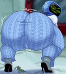anthro big_butt blurred_background butt canon_couple clothed clothed_female clothed_humanoid clothing duo extreme_size_difference female female_humanoid flare_pants footwear high_heels husband husband_and_wife larger_female larger_humanoid machine male male/female male_anthro married_couple micro presenting presenting_hindquarters rear_view screen screen_face shoes size_difference smaller_anthro smaller_male twerking wife teenagebratwurst forbidden_pants nickelodeon spongebob_squarepants karen_plankton sheldon_j._plankton arthropod copepod crustacean humanoid marine maxillopod plankton_(species) robot robot_humanoid absurd_res hi_res