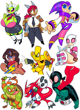 5_fingers antennae_(anatomy) anthro big_breasts black_hair blush bodily_fluids bottomwear bra breasts brown_body brown_hair brown_skin cleavage clothed clothing curvy_figure female fingers footwear gesture green_body green_skin group gun hair hand_gesture high_heels horn huge_breasts humanoid_pointy_ears legwear long_hair machine male mask necktie one_eye_closed pants pointy_ears purple_hair ranged_weapon scard scarf sharp_teeth shoes stockings sweat teeth thick_thighs thigh_highs underwear v_sign voluptuous weapon white_hair wide_hips yellow_eyes theguywhodrawsalot bandai_namco digimon kamen_rider marvel nights_into_dreams scud_the_disposable_assassin sega teenage_mutant_ninja_turtles gwenpool kamala_khan michelangelo_(tmnt) nights_(nights_into_dreams) sara_(theguywhodrawsalot) scud_(scud_the_disposable_assassin) valerie_(theguywhodrawsalot) alien alien_humanoid digimon_(species) horned_humanoid human humanoid mammal reptile robot scalie shoutmon turtle 2024 absurd_res hi_res