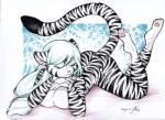 anthro big_breasts blue_eyes breasts dipstick_tail ear_piercing ear_ring female fur hair huge_breasts markings multicolored_tail nude piercing pink_nose ring_piercing solo striped_body striped_fur stripes tail tail_markings white_hair j3t mirage_(j3t) felid mammal pantherine tiger