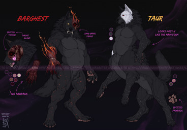 abstract_background animal_genitalia anthro biped fangs featureless_crotch front_view fully_sheathed fur genitals gore grey_body grey_fur heterochromia looking_at_viewer male male_anthro male_taur muscular muscular_anthro muscular_male muscular_taur nude open_mouth quadruped red_eyes sharp_teeth sheath side_view skinned solo spotted_arms spotted_legs standing teeth text yellow_eyes riorix taur 2024 dated english_text hi_res model_sheet