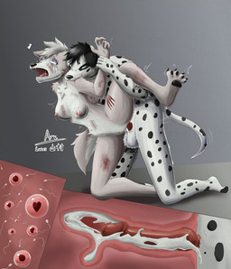 abdominal_bulge animal_genitalia animal_penis anthro bite bite_mark blood blood_in_mouth bodily_fluids breasts canine_genitalia canine_penis cum cum_drip cum_in_uterus cum_in_vagina cum_inside cumshot dripping ejaculation female female_penetrated forced from_behind_position genital_fluids genitals heart_symbol impregnation internal internal_vaginal knot knotting male male/female male_penetrating neck_bite nipples open_mouth ovum ovum_with_heart penetration penile penile_penetration penis penis_in_vagina raised_leg rape scratches screaming sex sperm_cell spread_legs spreading tears tears_of_pain uterus vaginal vaginal_fluids vaginal_penetration vulva arc_rose canid canine canis dalmatian domestic_dog mammal wolf