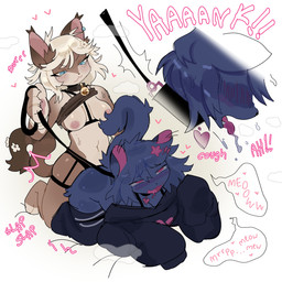 anal anal_penetration anthro anthro_on_anthro areola bell bell_collar blush bodily_fluids bra_strap breasts cleavage clothed clothing collar countershading dominant dominant_female drooling emanata enjoying eyelashes female female/female female_penetrating female_penetrating_male hands_in_sleeves heart_symbol inner_ear_fluff leash leash_pull legwear looking_pleasured male male/female male_penetrated meow meowing nipples object_in_ass pegging penetration saliva sex sex_toy sex_toy_in_ass sex_toy_insertion strapon strapon_sex submissive submissive_female tail text thigh_highs toying_partner tuft catgenderzz domestic_cat felid feline felis mammal 1:1 2025 digital_drawing_(artwork) digital_media_(artwork) english_text hi_res
