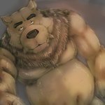 anthro belly black_nose brown_body brown_fur fur kemono male overweight overweight_male solo laohu shirokuma_cafe grizzly_(shirokuma_cafe) bear brown_bear grizzly_bear mammal ursine 1:1 2021 hi_res