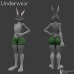 anthro butt clothed clothing front_and_back fur green_clothing green_eyes grey_background grey_body grey_fur looking_at_viewer male partially_clothed simple_background solo underwear lagomorph_dude blender_cycles warfare_machine gin_(lagomorph_dude) rabbit_(lagomorph_dude) lagomorph leporid mammal rabbit 1:1 3d_(artwork) blender_(artwork) digital_media_(artwork) hi_res watermark