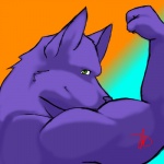 anthro biceps big_muscles fur green_eyes looking_at_viewer male muscular muscular_anthro muscular_male purple_body purple_fur solo unknown_artist sekotta canid canine canis mammal wolf 1:1 bust_portrait portrait