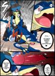 anal anal_penetration anthro anus balls blue_balls blue_body bodily_fluids colored comic dialogue duo english_text erection fur gaping gaping_anus generation_4_pokemon generation_6_pokemon genitals greninja heart_symbol hi_res kivwolf knot lucario male male/male male_penetrated male_penetrating male_penetrating_male nintendo outside penetration penis pokemon pokemon_(species) red_eyes redoxx sex shocked tears text third-party_edit url
