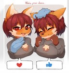 4_fingers anthro anthro_focus blush breasts brown_body brown_eyes brown_fur brown_hair brown_nose clothing cute_fangs disembodied_hand duo eyes_closed fangs female female_anthro female_focus fingers fur hair happy headpat heart_symbol kemono looking_at_viewer multicolored_body multicolored_fur open_mouth orange_body orange_fur petting short_hair smile solo_focus sweater tan_body tan_fur teeth text tongue topwear yellowparrottw yellowparrottw's_wolf canid canine mammal maned_wolf 2022 absurd_res bust_portrait digital_media_(artwork) english_text hi_res multiple_images portrait