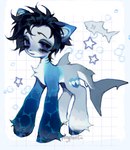 black_hair blue_body blue_eyes bubble fangs female feral fetlocks fin fish_tail grey_body hair hooves looking_at_viewer shark_tail short_hair solo teeth p0nyplanet hasbro my_little_pony fan_character earth_pony equid equine fish horse hybrid mammal marine pony shark digital_drawing_(artwork) digital_media_(artwork) hi_res watermark