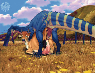 anus blue_body blue_eyes blue_scales brown_body brown_fur claws cloacal_penis duo erection female female_feral feral feral_on_feral fur genitals grass horn male male/female male_feral penetration penis pink_anus pink_vulva plant purple_penis scales teats udders vaginal vaginal_penetration vulva white_body white_claws white_fur white_scales avian-king bovid bovine cattle dinosaur mammal prehistoric_species reptile saurischian sauropodomorph scalie hi_res