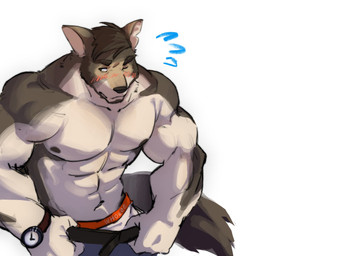 abs anthro belt biceps bottomwear brown_body brown_eyebrows brown_eyes brown_fur brown_hair brown_tail clock clothed clothing eyebrows fur hair humanoid_hands male multicolored_body multicolored_fur muscular muscular_anthro muscular_male navel nipples one_eye_closed pants pecs shirtless simple_background solo tail topless two_tone_body two_tone_fur underwear watch white_background white_body white_fur wristwatch whowoe echo_(series) echo_project the_smoke_room william_adler canid canine canis coyote mammal 2021 4:3 hi_res