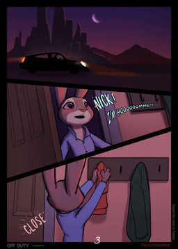 anthro clothing dialogue driving female fur grey_body grey_fur heart_after_text inside night outside purple_eyes shirt skyline solo text topwear unbuttoned_shirt twelvenine disney zootopia judy_hopps lagomorph leporid mammal rabbit 2026 absurd_res comic digital_drawing_(artwork) digital_media_(artwork) hi_res