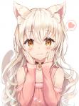 :3 bare_shoulders bell bell_collar blonde_hair blush clothed clothing collar female hair heart_symbol looking_at_viewer ring shirt simple_background solo topwear white_background yellow_eyes sakura_ani animal_humanoid cat_humanoid felid felid_humanoid feline feline_humanoid humanoid mammal mammal_humanoid 2019 hi_res