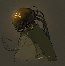 anthro brown_background collar cybernetics drone hands_behind_back machine male mastectomy_scar reins scar simple_background slightly_chubby slightly_chubby_anthro slightly_chubby_male solo submissive submissive_anthro submissive_male visor visor_helmet wire blushing_yokai asian_mythology east_asian_mythology japanese_mythology mythology tobias_weatherby cyborg hybrid robot_anthro yokai
