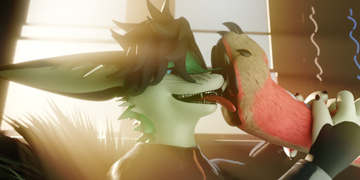 anthro black_hair claws clothing duo feet foot_fetish foot_focus foot_lick foot_play fur green_body green_fur hair latex latex_clothing latex_skinsuit licking light looking_pleasured male pawpads paws red_body red_fur skinsuit sunlight tight_clothing toe_claws toes tongue tongue_out worship worship_play floophythefluff isaacjexo zinnknorvier canid canine fennec_fox fox jex mammal rexouium true_fox 3d_(artwork) 7:3 absurd_res digital_media_(artwork) hi_res