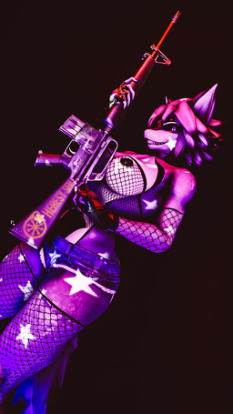anthro assault_rifle big_breasts bottomwear breasts clothing female fingerless_gloves fishnet_clothing fur gloves gun handwear hotpants looking_at_viewer m16 purple_body purple_eyes purple_fur ranged_weapon rifle shorts smile solo weapon heresy_sfm domi_3d_(modeler) ludexus_(modeler) warfaremachine_(modeler) violette_(heresy_sfm) canid canine fox mammal 3d_(artwork) 9:16 digital_media_(artwork) hi_res source_filmmaker_(artwork)