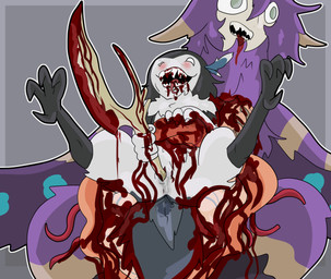 blood bodily_fluids claws death dominant dominant_female female genitals gore interspecies masturbation necrophilia open_mouth organs size_difference smaller_female teeth tongue toony vulva weapon_masturbation shizameakanzatsu fraid nethermare absurd_res hi_res