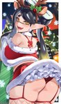 2022 animal_humanoid armwear bare_shoulders big_butt blush butt callie_(splatoon) cephalopod cephalopod_humanoid christmas christmas_tree clothing fake_antlers fake_horns fangs female fishnet_clothing fishnet_legwear hi_res holidays humanoid humanoid_pointy_ears inkling jtveemo legwear light_body light_skin looking_at_viewer looking_back looking_back_at_viewer marine marine_humanoid markings mole_(marking) mollusk mollusk_humanoid nintendo open_mouth open_smile panties plant signature smile snow solo splatoon teeth tree underwear yellow_eyes