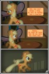 absurd_res applejack_(mlp) clothing comic dialogue english_text equid female feral freckles friendship_is_magic gutovi-kun hasbro hat headgear headwear hi_res looking_back mammal my_little_pony sitting solo stairs text window
