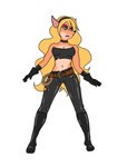 accessory anthro bandeau blonde_hair boots bottomwear breasts clothing female footwear gloves hair handwear headband leather leather_bottomwear leather_clothing leather_pants medium_breasts midriff navel pants shoes solo topwear ahbleachvore vilanda_(artist) activision crash_bandicoot_(series) fan_character tira_bandicoot_(ahbleachvore) tira_bandicoot_(vilanda) bandicoot mammal marsupial