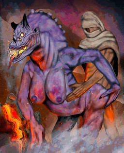 4_eyes big_breasts breasts demonic duo female fire horn horror_(theme) interspecies lava male male/female multi_eye teratophilia lost-wanderer demon human humanoid mammal monster absurd_res hi_res