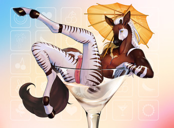 5_fingers animal_genitalia animal_penis anthro athletic athletic_male balls braided_hair brown_body brown_fur butt cocktail_garnish cocktail_glass cocktail_umbrella container cup drinking_glass ear_piercing equine_genitalia equine_penis erection eyebrow_piercing facial_piercing fingers flared_penis frenum_ladder frenum_piercing fur genital_piercing genitals glass glass_container glass_cup hair hooves horn in_food industrial_piercing ladder_piercing lip_piercing long_hair long_neck looking_at_viewer lying male medial_ring multicolored_body multicolored_fur nipple_piercing nipple_shield nipples nude on_back ossicone partially_submerged penis penis_piercing piercing simple_background solo striped_body striped_fur stripes white_body white_fur white_hair greentapok sedativ colya_(ashnurazg) equid equine giraffid hybrid mammal okapi 2023 hi_res