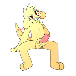anthro balls blonde_hair erection fur genitals hair looking_at_viewer male nude penis penis_grab presenting red_eyes simple_background smile smiling_at_viewer smirk smirking_at_viewer solo spread_legs spreading tail teeth_showing text yellow_body yellow_fur conditional_dnp solnaux sol_(joxh) bird_dog canid canine canis domestic_dog golden_retriever hunting_dog mammal retriever 1:1 absurd_res artist_name digital_media_(artwork) hi_res shaded