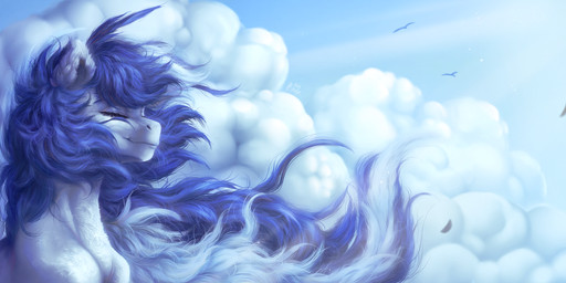 ambiguous_feral ambiguous_gender blue_eyebrows blue_mane blue_sky cloud day eyebrows eyelashes eyes_closed feathers female feral flying fur group light long_mane mane multicolored_mane outside peaceful sky solo_focus trio two_tone_mane white_body white_fur rayrage hasbro my_little_pony fan_character rachel_rage avian bird earth_pony equid equine horse mammal pony 2024 bust_portrait colored detailed digital_media_(artwork) digital_painting_(artwork) hi_res lighting painting_(artwork) portrait shaded